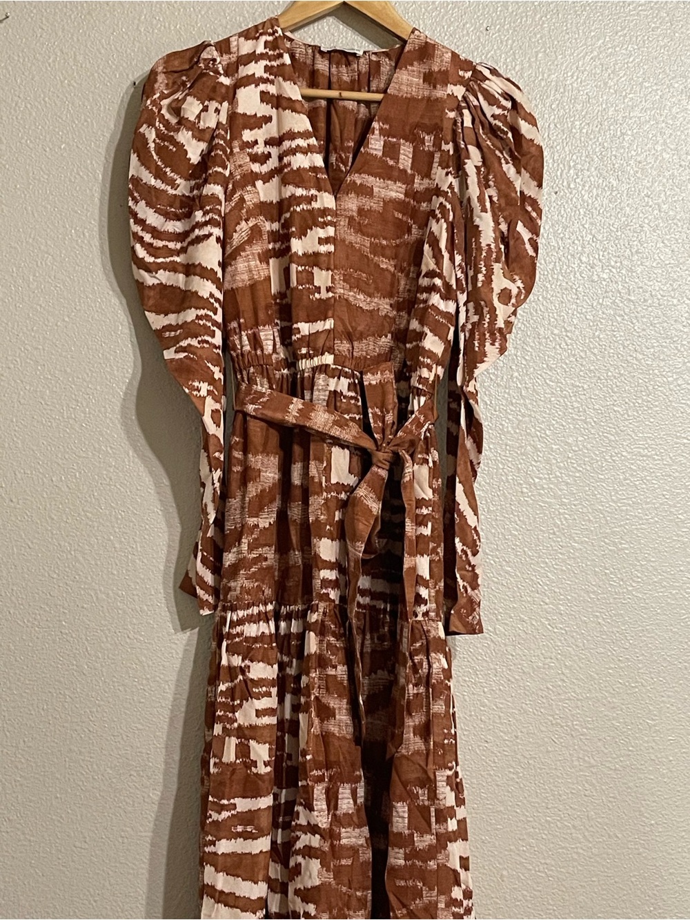 New Ulla Johnson Leila Belted Printed Silk Midi Dress Brown Sz 4 - Picture 10 of 12